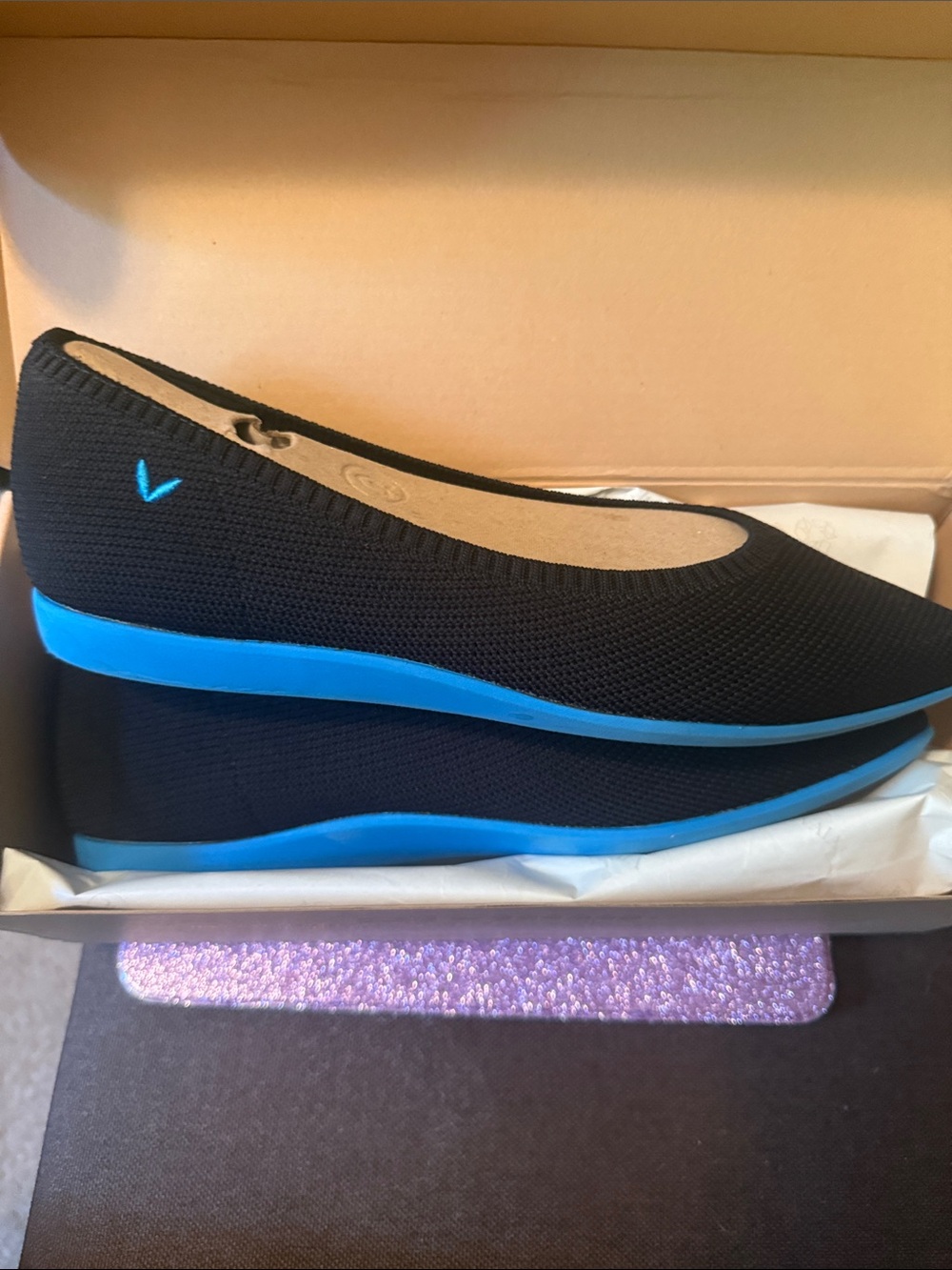 Aria Cloudwalkers Black Ballet Flat with Bright Blue Sole